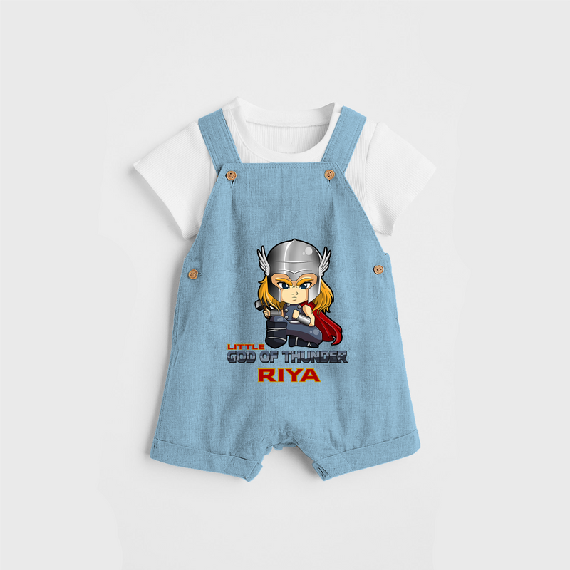 Celebrate The Super Kids Theme With "Little God Of Thunder" Personalized Dungaree set for your Baby - SKY BLUE - 0 - 5 Months Old (Chest 17")