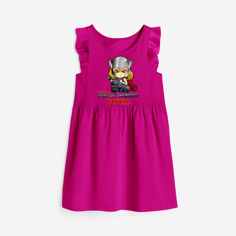 Celebrate The Super Kids Theme With "Little God Of Thunder" Personalized Frock for your Baby - HOT PINK - 0 - 6 Months Old (Chest 18")