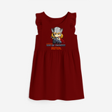 Celebrate The Super Kids Theme With "Little God Of Thunder" Personalized Frock for your Baby - RED - 0 - 6 Months Old (Chest 18")