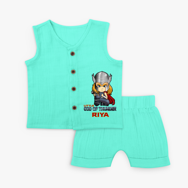 Celebrate The Super Kids Theme With "Little God Of Thunder" Personalized Jabla set for your Baby - AQUA GREEN - 0 - 3 Months Old (Chest 9.8")