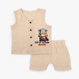 Celebrate The Super Kids Theme With "Little God Of Thunder" Personalized Jabla set for your Baby - CREAM - 0 - 3 Months Old (Chest 9.8")