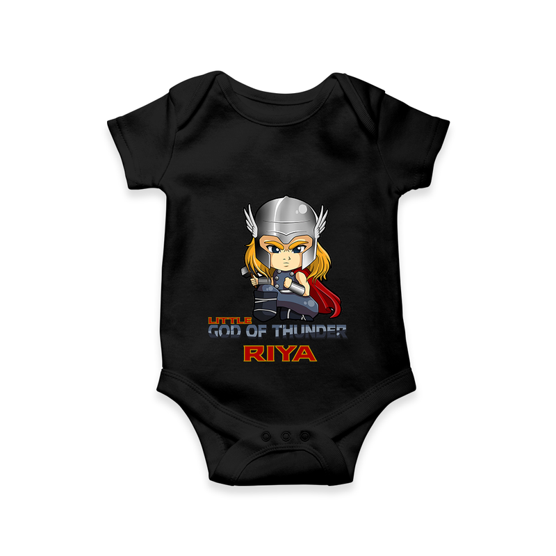 Celebrate The Super Kids Theme With "Little God Of Thunder" Personalized Romper For your Baby - BLACK - 0 - 3 Months Old (Chest 16")