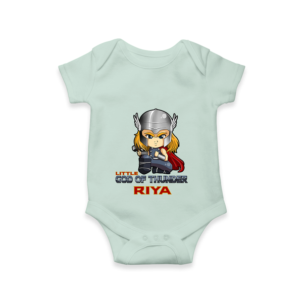 Celebrate The Super Kids Theme With "Little God Of Thunder" Personalized Romper For your Baby - MINT GREEN - 0 - 3 Months Old (Chest 16")