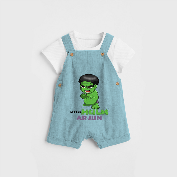 Celebrate The Super Kids Theme With "Little Hulk" Personalized Dungaree set for your Baby - ARCTIC BLUE - 0 - 5 Months Old (Chest 17")