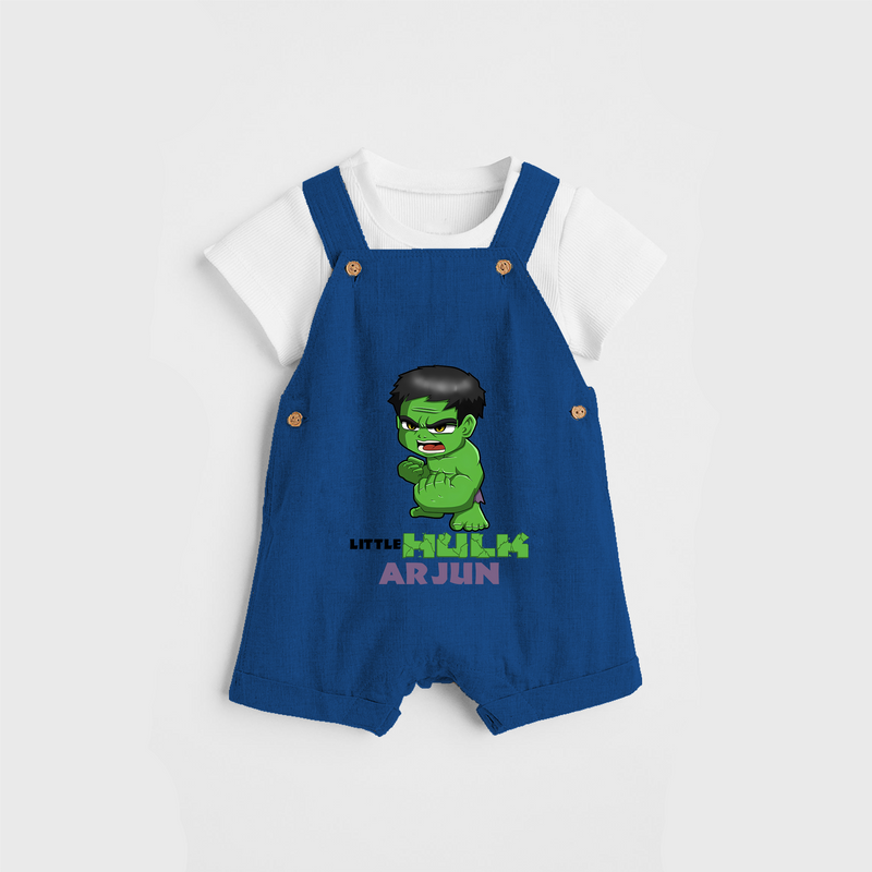 Celebrate The Super Kids Theme With "Little Hulk" Personalized Dungaree set for your Baby - COBALT BLUE - 0 - 5 Months Old (Chest 17")