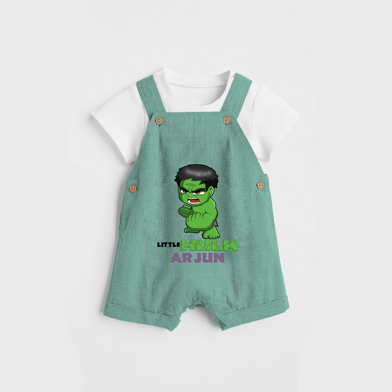 Celebrate The Super Kids Theme With "Little Hulk" Personalized Dungaree set for your Baby - LIGHT GREEN - 0 - 5 Months Old (Chest 17")