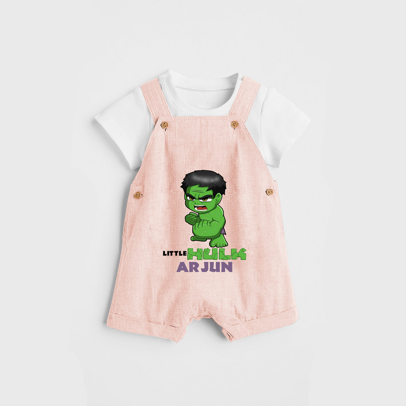 Celebrate The Super Kids Theme With "Little Hulk" Personalized Dungaree set for your Baby - PEACH - 0 - 5 Months Old (Chest 17")