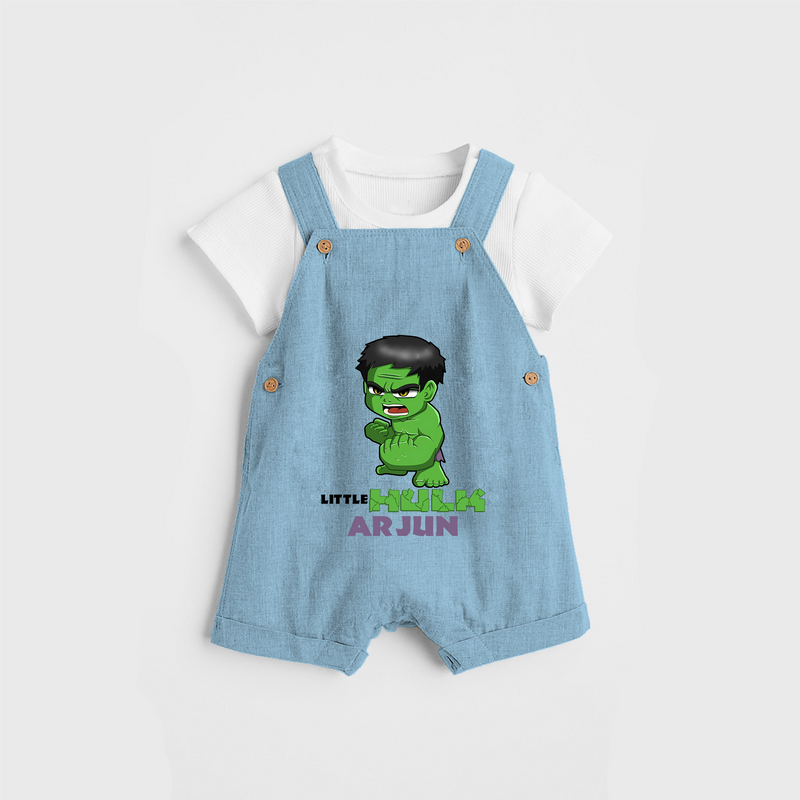 Celebrate The Super Kids Theme With "Little Hulk" Personalized Dungaree set for your Baby - SKY BLUE - 0 - 5 Months Old (Chest 17")