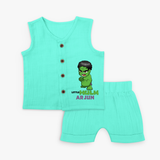 Celebrate The Super Kids Theme With "Little Hulk" Personalized Jabla set for your Baby - AQUA GREEN - 0 - 3 Months Old (Chest 9.8")