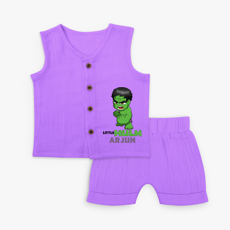 Celebrate The Super Kids Theme With "Little Hulk" Personalized Jabla set for your Baby - PURPLE - 0 - 3 Months Old (Chest 9.8")