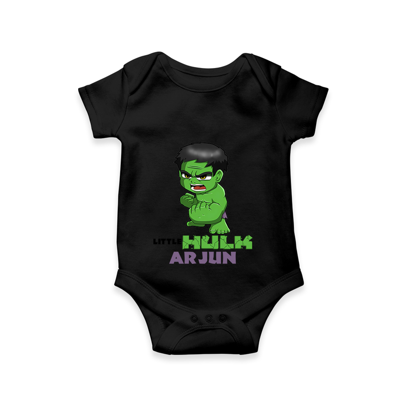 Celebrate The Super Kids Theme With "Little Hulk" Personalized Romper For your Baby - BLACK - 0 - 3 Months Old (Chest 16")