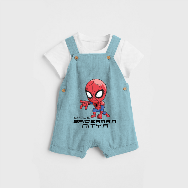 Celebrate The Super Kids Theme With "Little Spiderman" Personalized Dungaree set for your Baby - ARCTIC BLUE - 0 - 5 Months Old (Chest 17")