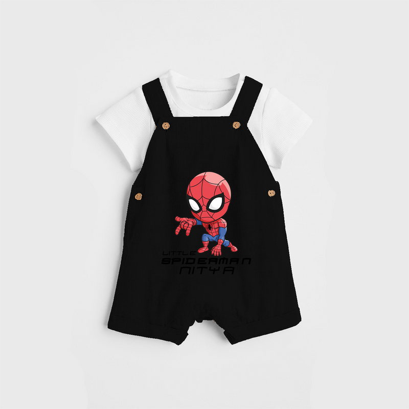 Celebrate The Super Kids Theme With "Little Spiderman" Personalized Dungaree set for your Baby - BLACK - 0 - 5 Months Old (Chest 17")