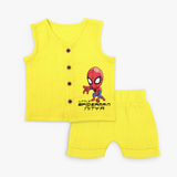 Celebrate The Super Kids Theme With "Little Spiderman" Personalized Jabla set for your Baby - YELLOW - 0 - 3 Months Old (Chest 9.8")