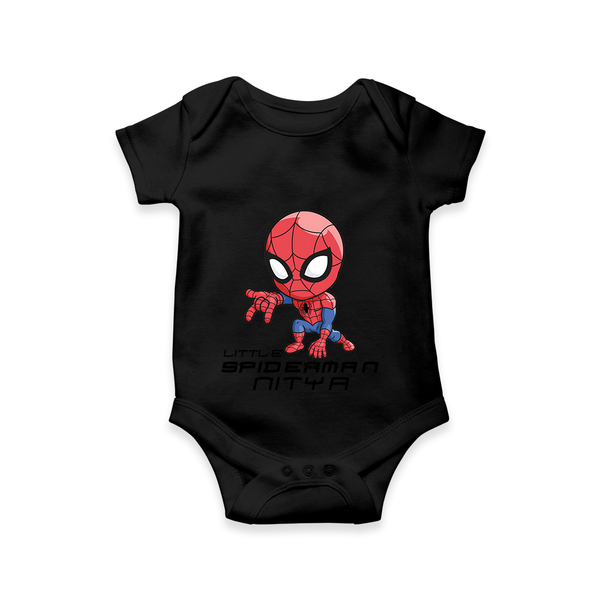 Celebrate The Super Kids Theme With "Little Spiderman" Personalized Romper For your Baby - BLACK - 0 - 3 Months Old (Chest 16")