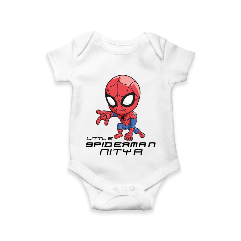 Celebrate The Super Kids Theme With "Little Spiderman" Personalized Romper For your Baby - WHITE - 0 - 3 Months Old (Chest 16")