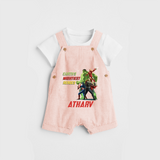 Celebrate The Super Kids Theme With "Earths Mightiest Heroes" Personalized Dungaree set for your Baby - PEACH - 0 - 5 Months Old (Chest 17")