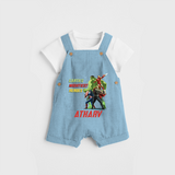 Celebrate The Super Kids Theme With "Earths Mightiest Heroes" Personalized Dungaree set for your Baby - SKY BLUE - 0 - 5 Months Old (Chest 17")