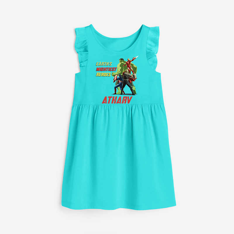 Celebrate The Super Kids Theme With "Earths Mightiest Heroes" Personalized Frock for your Baby - LIGHT BLUE - 0 - 6 Months Old (Chest 18")