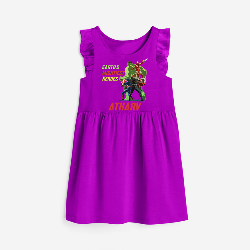 Celebrate The Super Kids Theme With "Earths Mightiest Heroes" Personalized Frock for your Baby - PURPLE - 0 - 6 Months Old (Chest 18")