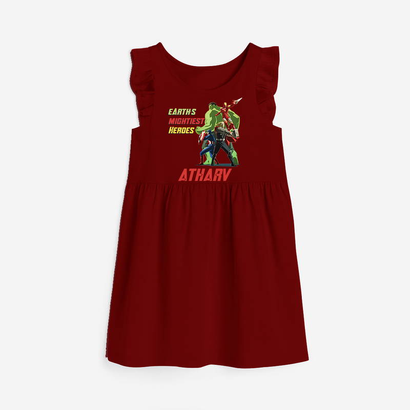 Celebrate The Super Kids Theme With "Earths Mightiest Heroes" Personalized Frock for your Baby - RED - 0 - 6 Months Old (Chest 18")