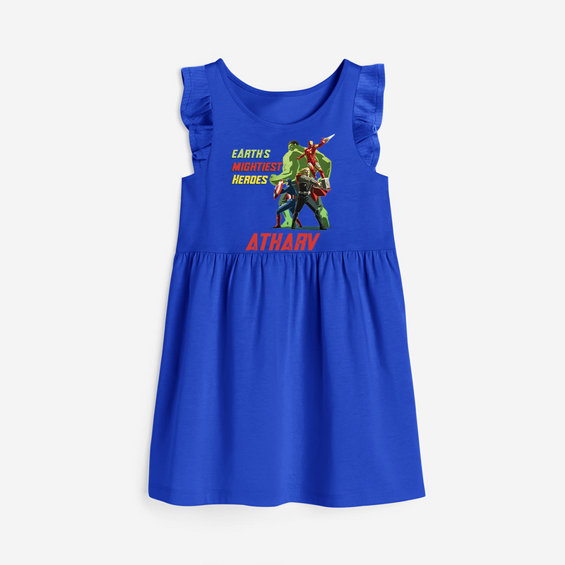 Celebrate The Super Kids Theme With "Earths Mightiest Heroes" Personalized Frock for your Baby - ROYAL BLUE - 0 - 6 Months Old (Chest 18")