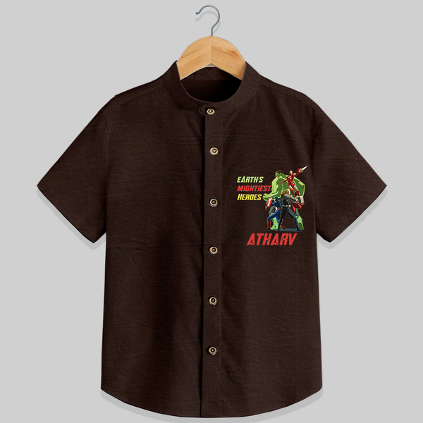 Celebrate The Super Kids Theme With "Earths Mightiest Heroes" Personalized Kids Shirts - CHOCOLATE BROWN - 0 - 6 Months Old (Chest 21")