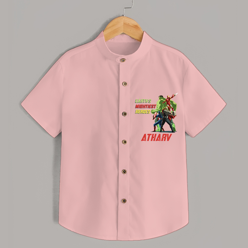 Celebrate The Super Kids Theme With "Earths Mightiest Heroes" Personalized Kids Shirts - PEACH - 0 - 6 Months Old (Chest 21")