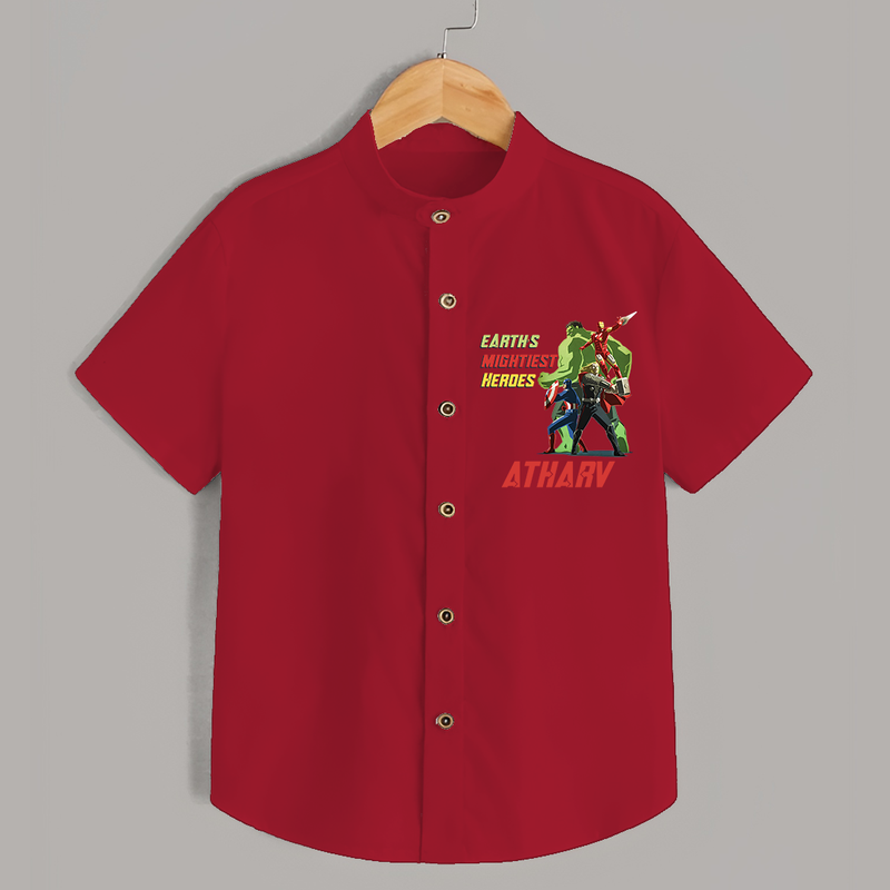 Celebrate The Super Kids Theme With "Earths Mightiest Heroes" Personalized Kids Shirts - RED - 0 - 6 Months Old (Chest 21")