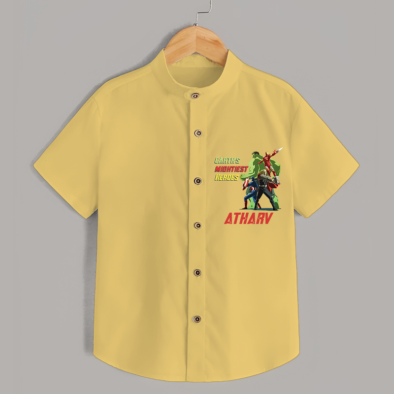 Celebrate The Super Kids Theme With "Earths Mightiest Heroes" Personalized Kids Shirts - YELLOW - 0 - 6 Months Old (Chest 21")