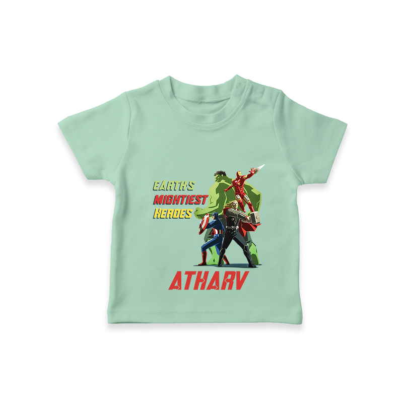 Celebrate The Super Kids Theme With "Earths Mightiest Heroes" Personalized Kids T-shirt - MINT GREEN - 0 - 5 Months Old (Chest 17")