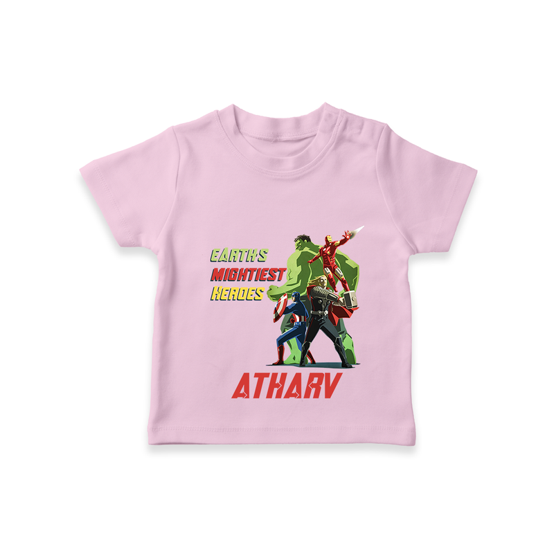 Celebrate The Super Kids Theme With "Earths Mightiest Heroes" Personalized Kids T-shirt - PINK - 0 - 5 Months Old (Chest 17")