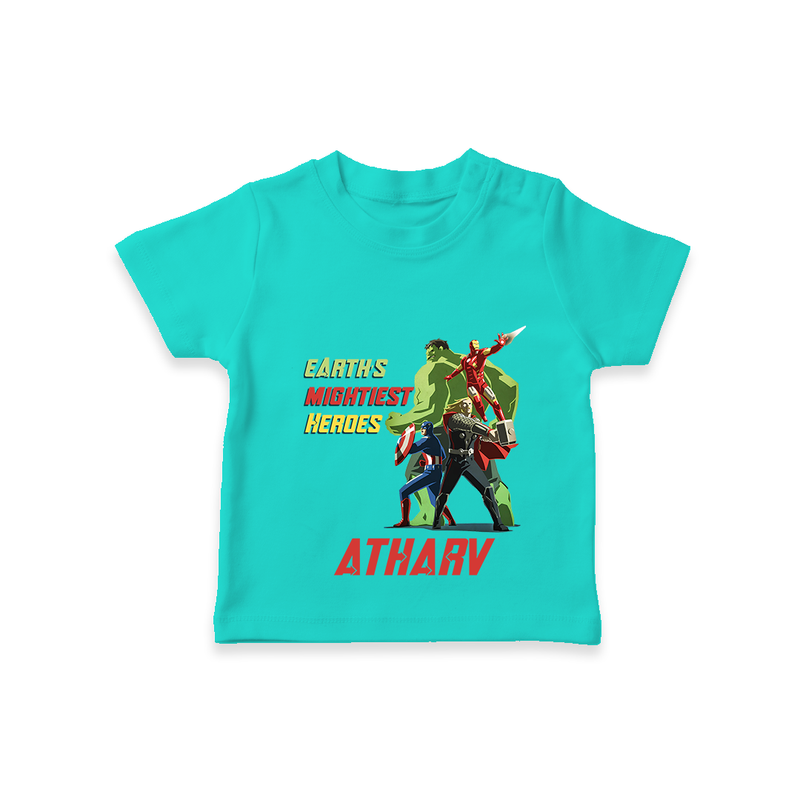 Celebrate The Super Kids Theme With "Earths Mightiest Heroes" Personalized Kids T-shirt - TEAL - 0 - 5 Months Old (Chest 17")