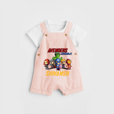 Celebrate The Super Kids Theme With "Avengers Assemble" Personalized Dungaree set for your Baby - PEACH - 0 - 5 Months Old (Chest 17")