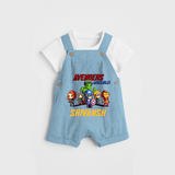 Celebrate The Super Kids Theme With "Avengers Assemble" Personalized Dungaree set for your Baby - SKY BLUE - 0 - 5 Months Old (Chest 17")