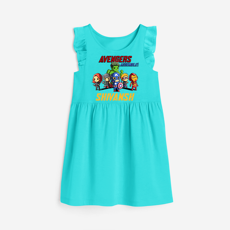 Celebrate The Super Kids Theme With "Avengers Assemble" Personalized Frock for your Baby - LIGHT BLUE - 0 - 6 Months Old (Chest 18")