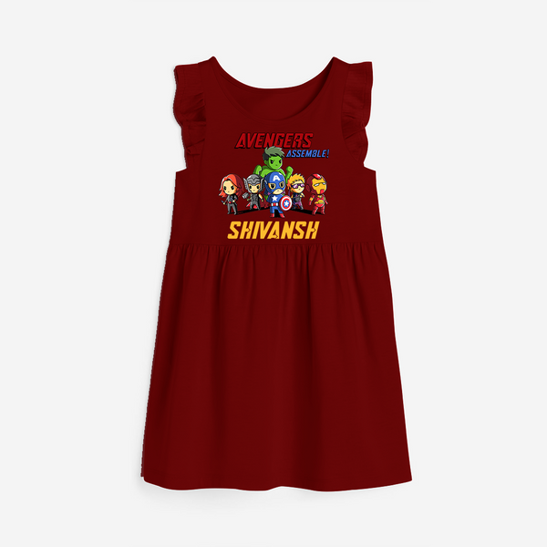 Celebrate The Super Kids Theme With "Avengers Assemble" Personalized Frock for your Baby - RED - 0 - 6 Months Old (Chest 18")