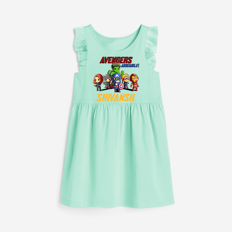 Celebrate The Super Kids Theme With "Avengers Assemble" Personalized Frock for your Baby - TEAL GREEN - 0 - 6 Months Old (Chest 18")