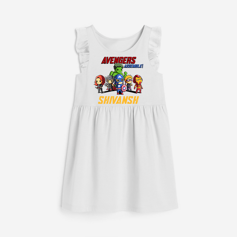 Celebrate The Super Kids Theme With "Avengers Assemble" Personalized Frock for your Baby - WHITE - 0 - 6 Months Old (Chest 18")