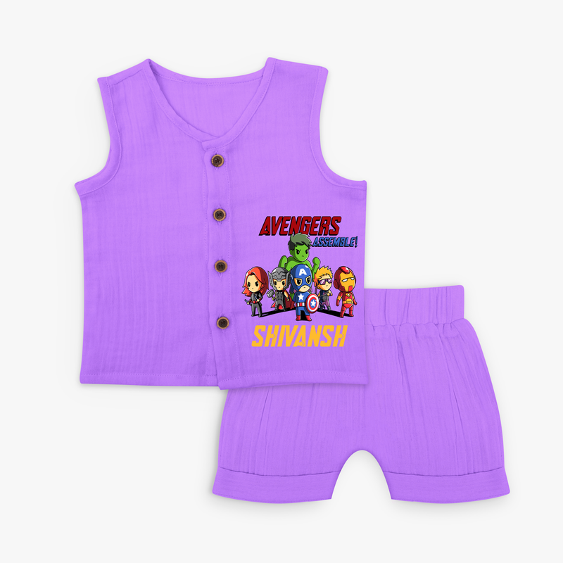 Celebrate The Super Kids Theme With "Avengers Assemble" Personalized Jabla set for your Baby - PURPLE - 0 - 3 Months Old (Chest 9.8")