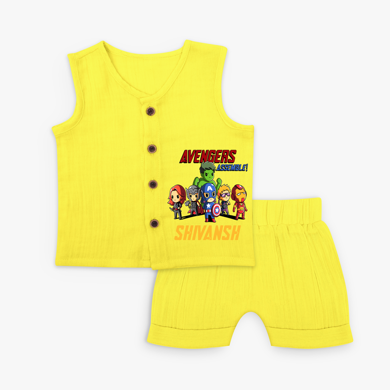 Celebrate The Super Kids Theme With "Avengers Assemble" Personalized Jabla set for your Baby - YELLOW - 0 - 3 Months Old (Chest 9.8")