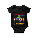 Celebrate The Super Kids Theme With "Avengers Assemble" Personalized Romper For your Baby - BLACK - 0 - 3 Months Old (Chest 16")