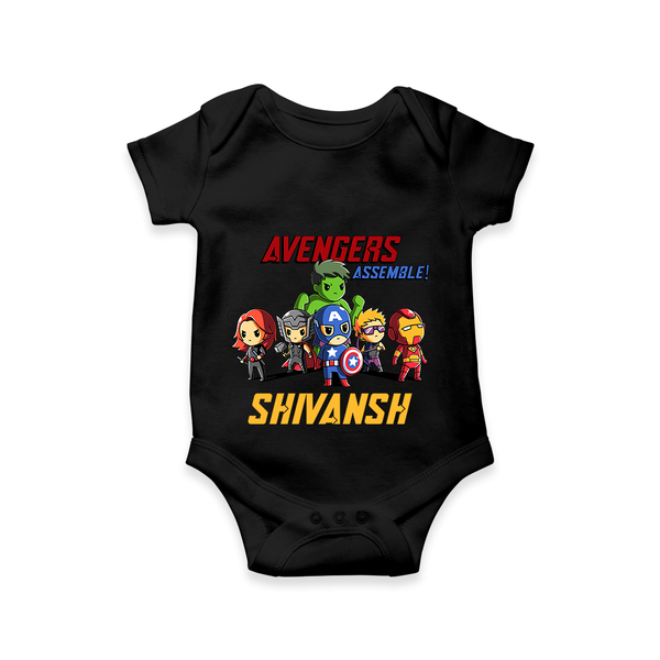 Celebrate The Super Kids Theme With "Avengers Assemble" Personalized Romper For your Baby - BLACK - 0 - 3 Months Old (Chest 16")