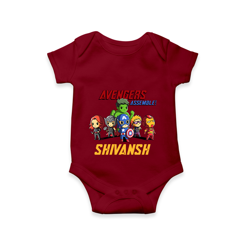 Celebrate The Super Kids Theme With "Avengers Assemble" Personalized Romper For your Baby - MAROON - 0 - 3 Months Old (Chest 16")