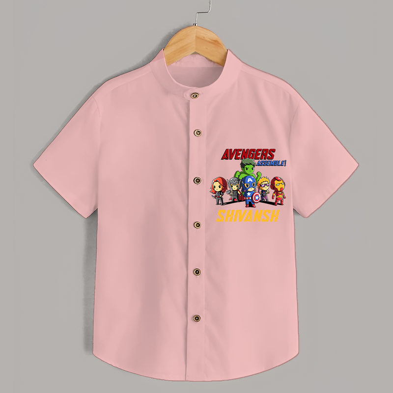 Celebrate The Super Kids Theme With "Avengers Assemble" Personalized Kids Shirts - PEACH - 0 - 6 Months Old (Chest 21")