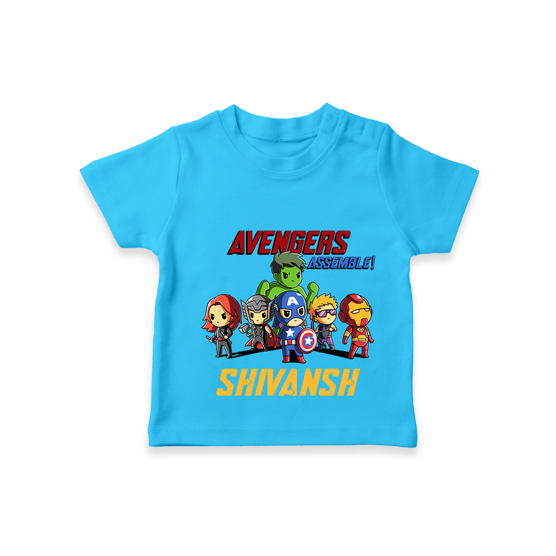 Celebrate The Super Kids Theme With "Avengers Assemble" Personalized Kids T-shirt - SKY BLUE - 0 - 5 Months Old (Chest 17")