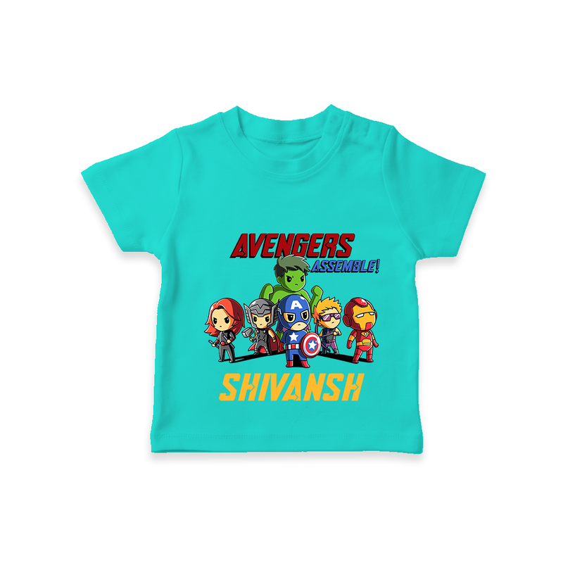 Celebrate The Super Kids Theme With "Avengers Assemble" Personalized Kids T-shirt - TEAL - 0 - 5 Months Old (Chest 17")