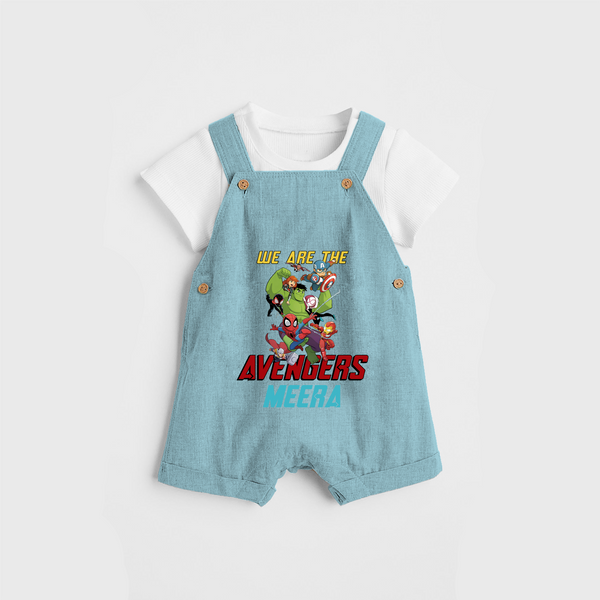 Celebrate The Super Kids Theme With "We are the AVENGERS" Personalized Dungaree set for your Baby - ARCTIC BLUE - 0 - 5 Months Old (Chest 17")