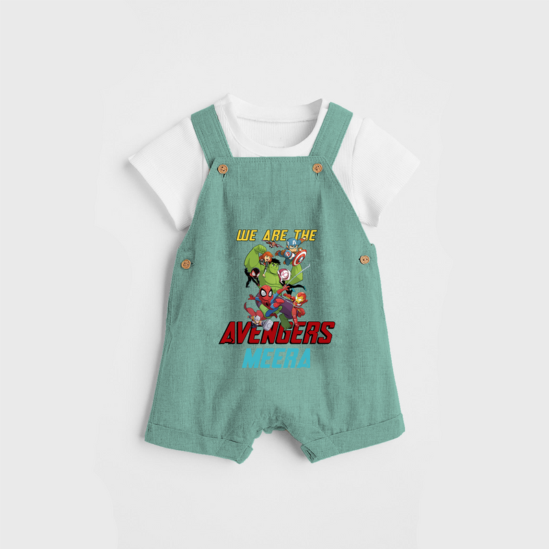 Celebrate The Super Kids Theme With "We are the AVENGERS" Personalized Dungaree set for your Baby - LIGHT GREEN - 0 - 5 Months Old (Chest 17")