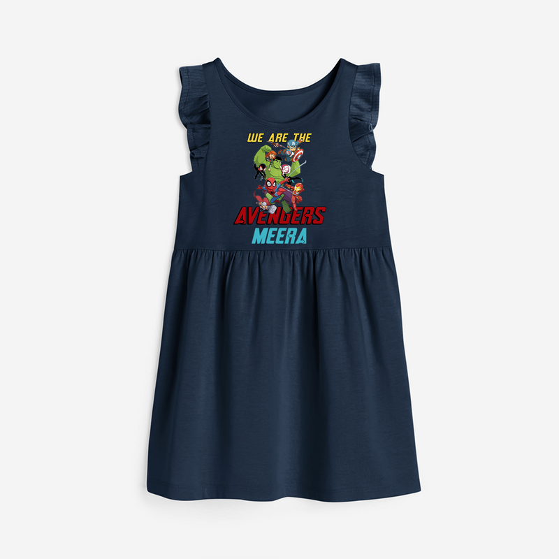 Celebrate The Super Kids Theme With "We are the AVENGERS" Personalized Frock for your Baby - NAVY BLUE - 0 - 6 Months Old (Chest 18")